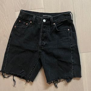 Denim Forum Black Distressed Mid Thigh Jean Short